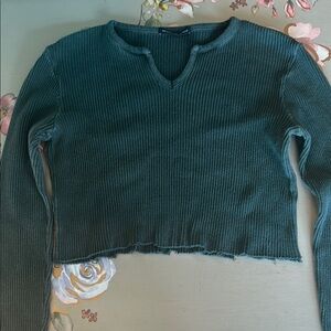 Teal Ribbed Long Sleeve Crop Top